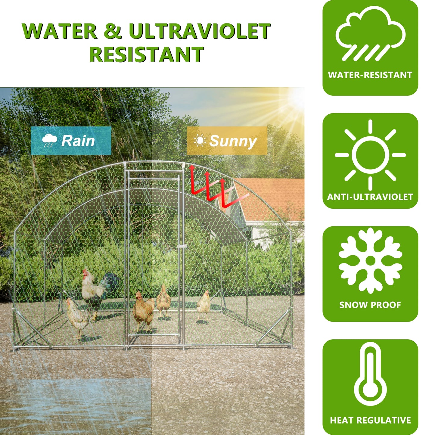Large Metal Chicken Coop Walk In Dome Shaped Fence Cage With Waterproof UV Cover
