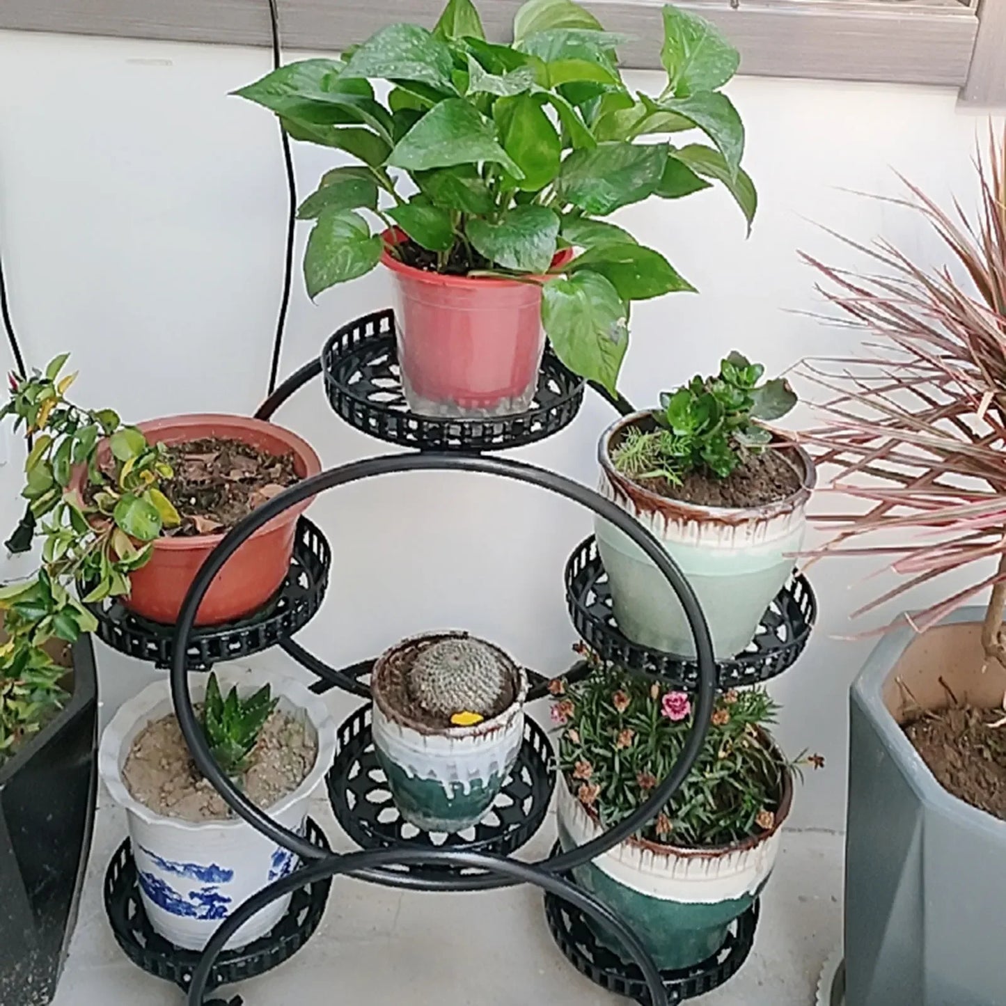 Metal Plant Stand With Wheels For 6 Pots Patio Outdoor