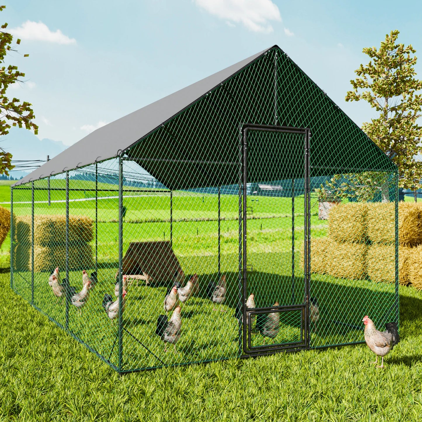 BINGOPAW Outdoor Metal Chicken Coop Walk In Poultry Run Pen