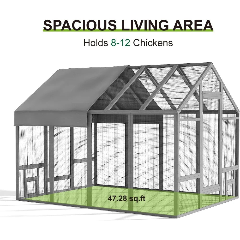 MKDK Chicken Coop Walk In Outdoor Poultry Run With Cover